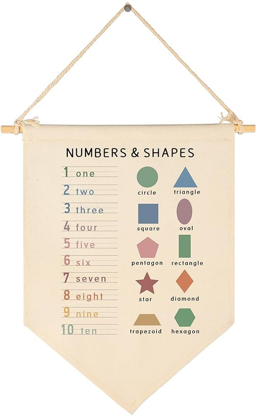 Number and Shapes-Educational Pennant Flag Wall Gifts for Baby Boys Girls Kids-Canvas Hanging Flag Pennant Banner Wall Decor Gifts for Classroom Nursery Baby Room Homeschool Reading Room Front Door