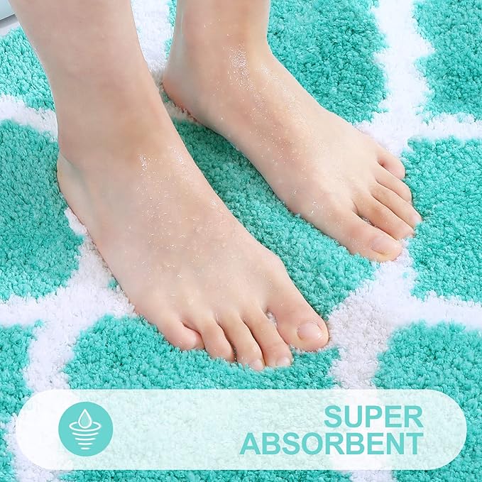 OLANLY Bathroom Rugs 24x16, Soft and Absorbent Microfiber Bath Rugs, Non-Slip Shaggy Shower Carpet, Machine Wash Dry, Bath Mats for Bathroom Floor, Tub and Shower, Turquoise