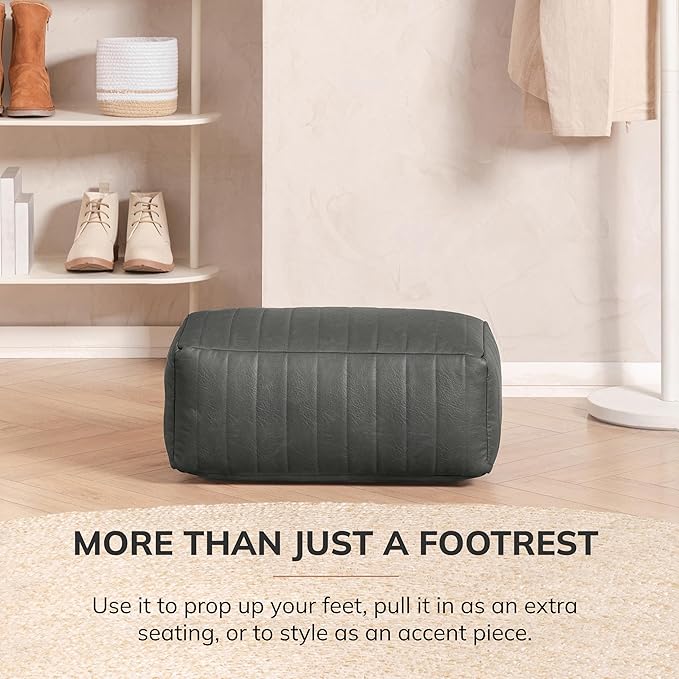 Anji Mountain 100% Handmade & Handcrafted Comfortable Home Décor Pouf Ottoman Footrest for Living Room, Bedroom, Nursery, Kidsroom, Patio Furniture - (22" x 12" x 10" - Gray)