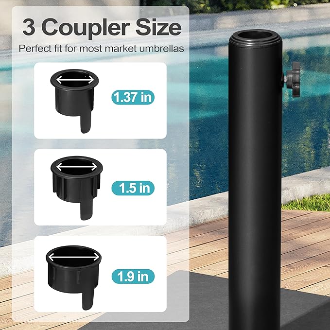 Patio Umbrella Base 43lbs Outdoor Umbrella Stand with Wheels, Heavy Duty Square Concrete Stand Market Umbrella, Gray