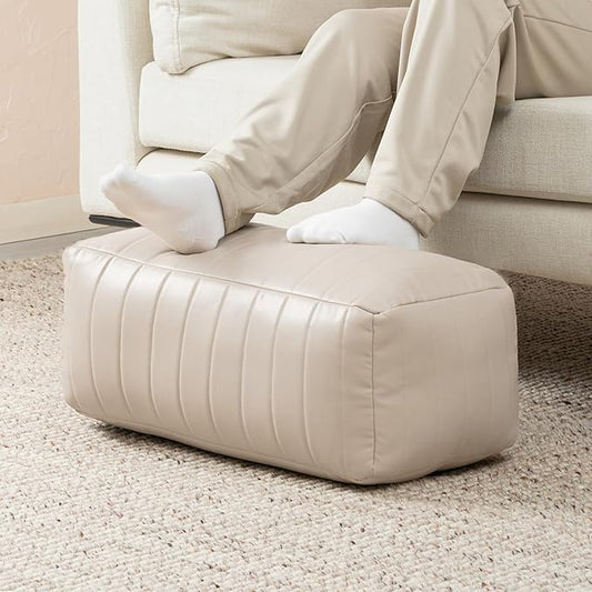 Anji Mountain 100% Handmade & Handcrafted Comfortable Home Décor Pouf Ottoman Footrest for Living Room, Bedroom, Nursery, Kidsroom, Patio Furniture - (22" x 12" x 10" - Cream)