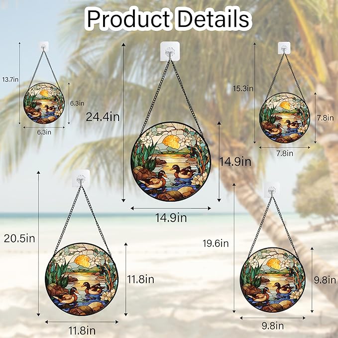 Stained Glass Window Hanging, Ducks in The Pond Sun Catcher for Door Home Decor Landscape Plant Suncatcher Christmas Mother's Day Birthday Gifts for Women Men Mom Nana 7.8 in