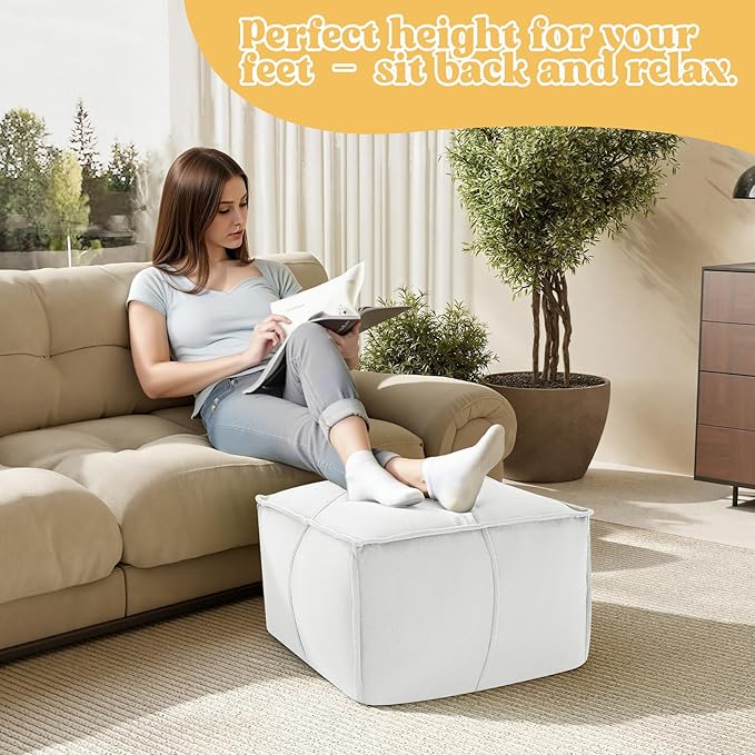 MeMoreCool Stuffed Round Pouf Ottoman Foot Rest, Floor Pouf Foot Stool with Soft Foam Chunk Filling, Small Round Ottoman Footstool Circle Footrest for Living Room