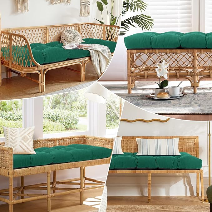 Bench Cushion 42 Inch - Chenille Fabric, High-Density Foam, Non-Slip Bottom, Soft Durable Indoor Tufted Long Seat Cushion for Window Garden Furniture (Mint, 42x16x4 Inch)