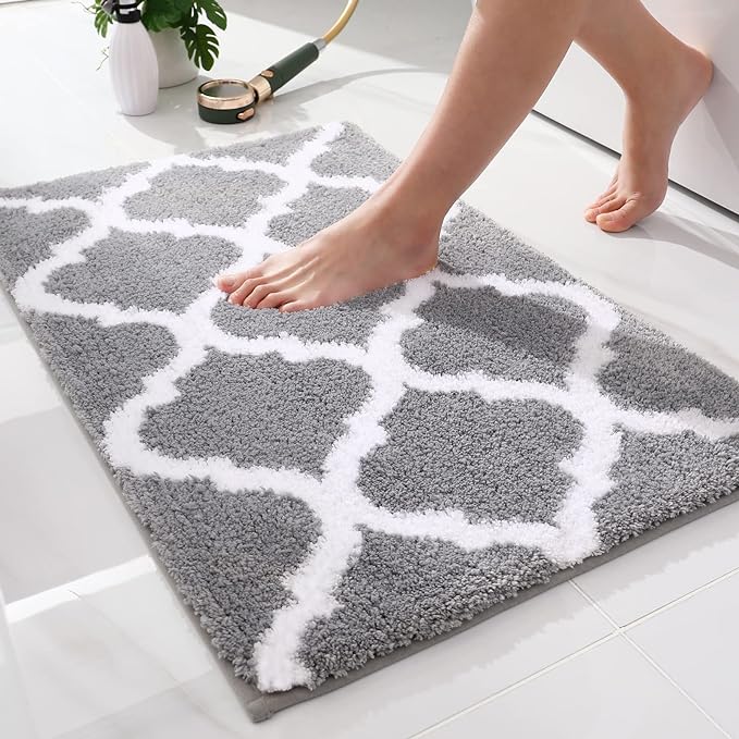 OLANLY Bathroom Rugs 30x20, Soft and Absorbent Microfiber Bath Rugs, Non-Slip Shaggy Shower Carpet, Machine Wash Dry, Bath Mats for Bathroom Floor, Tub and Shower, Grey