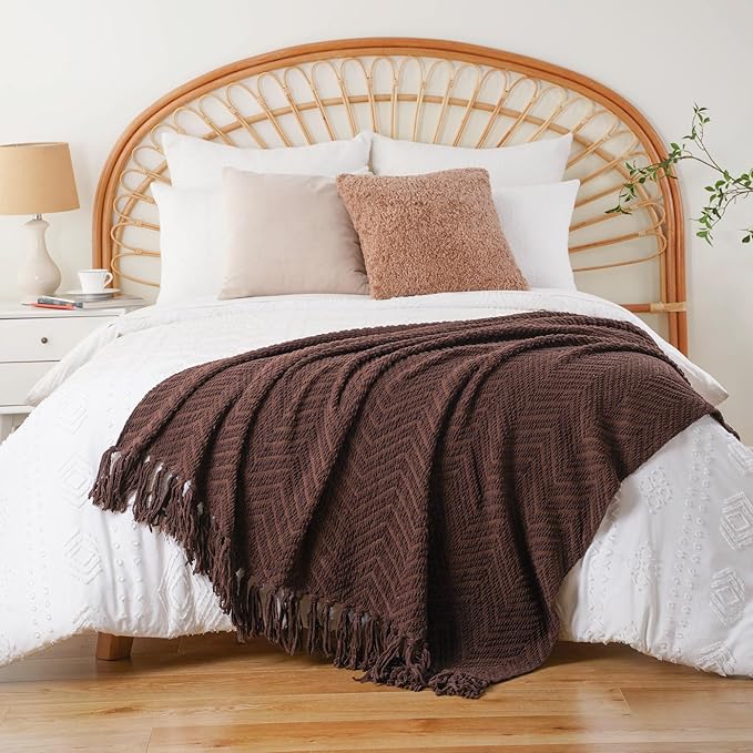 BATTILO HOME Dark Brown Throw Blanket for Couch, Knitted Brown Throw 50'' x 60'', Super Soft Cozy Warm Chocolate Throw for Living Room Chair Couch Bed Sofa Bedroom Home Decor