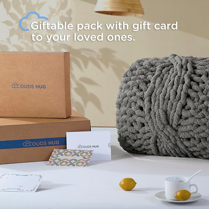 Chunky Knit Blanket Throw - 100% Hand Knitted Chunky Soft Throw Blanket for Couch, Thick and Warm for Winter, Dark Grey, 40x50 Inches