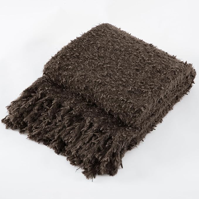 Knit Throw Blanket Fluffy Fuzzy Soft Lightweight Cozy Farmhouse Tassels Chunky Knitted Throws for Couch Sofa Bed (Brown, 50"x60")