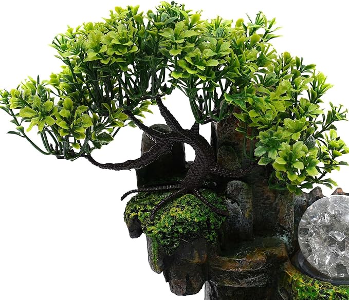 Indoor Fountain Rockery Tabletop Fountain with an Atomizer Elaxation Water Feature Meditation Desktop Fountains for Home Office Decor or Gift 11.8'' x 7.87'' x 14.9'' with LED Light