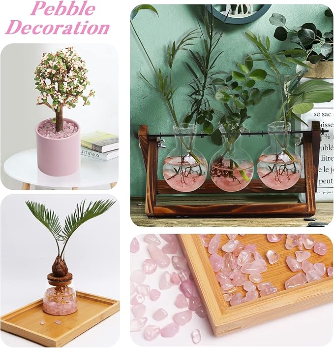 QICQDRAM Dyeing Rose Quartz Crystal Chips Bulk 0.9 Lb/405g Crystal Tumbled Stone Decorative Pebbles for Home Decoration & Fish Turtle Tank, Vase Filler, Plants Decor