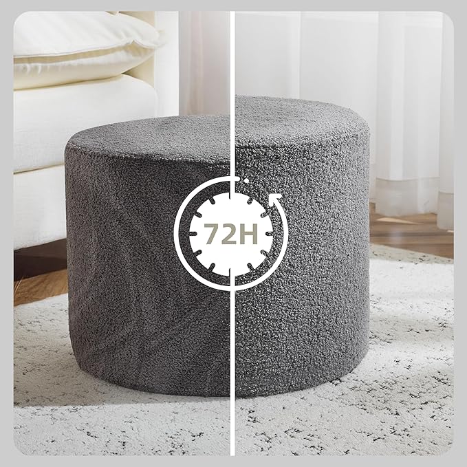 Bezseller Soft Boucle Pouf Ottoman, Comfortable Foot Rest, Full Foam Filling Footstool for Living Room, Bedroom, Lightweight Comfort and Charm Floor Poof Seating Perfect to Rest Your Feet, Grey