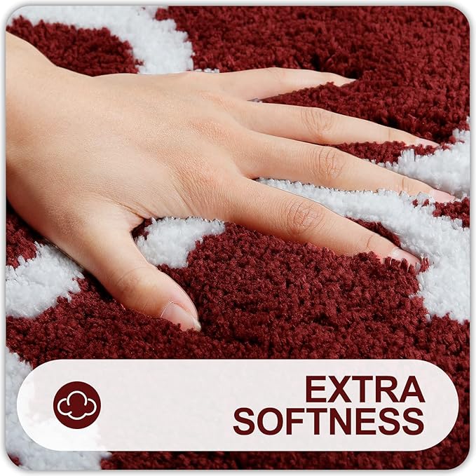 OLANLY Bathroom Rugs 36x24, Soft and Absorbent Microfiber Bath Rugs, Non-Slip Shaggy Shower Carpet, Machine Wash Dry, Bath Mats for Bathroom Floor, Tub and Shower, Burgundy
