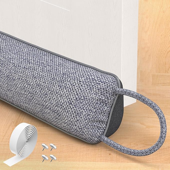 Door Draft Stopper for Bottom of Door, 36’’ Heavy Duty Under Door Draft Blocker Gap Filler, Door Seal for Noise Light Cold Air, with Adhesive Strips, Dark Gray