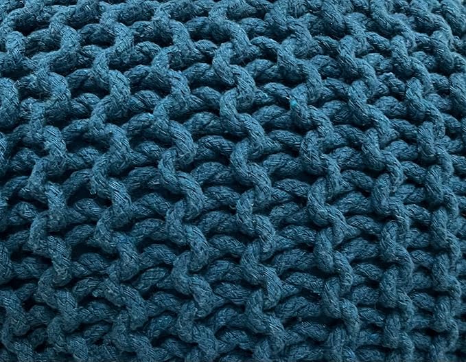 FRELISH DECOR Round Pouf Ottoman Hand Knitted 100% Cotton Pouf Foot Stool - Knitted Bean Bag - Floor Chair for Living Room Bedroom - Foot Rest for Couch (20 Diameter x 14 Height) - Teal