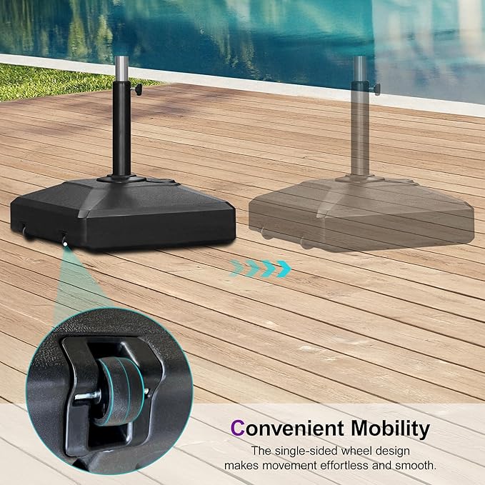 PURPLE LEAF HDML32 Patio Market Umbrella Stand Base with Wheels - 115 lbs Outdoor Table Umbrella Base with Sand/Water, 19.7 "X 19.7" X 3.94"