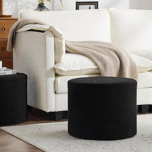 Bezseller Soft Boucle Pouf Ottoman, Comfortable Foot Rest, Full Foam Filling Footstool for Living Room, Bedroom, Lightweight Comfort and Charm Floor Poof Seating Perfect to Rest Your Feet, Black
