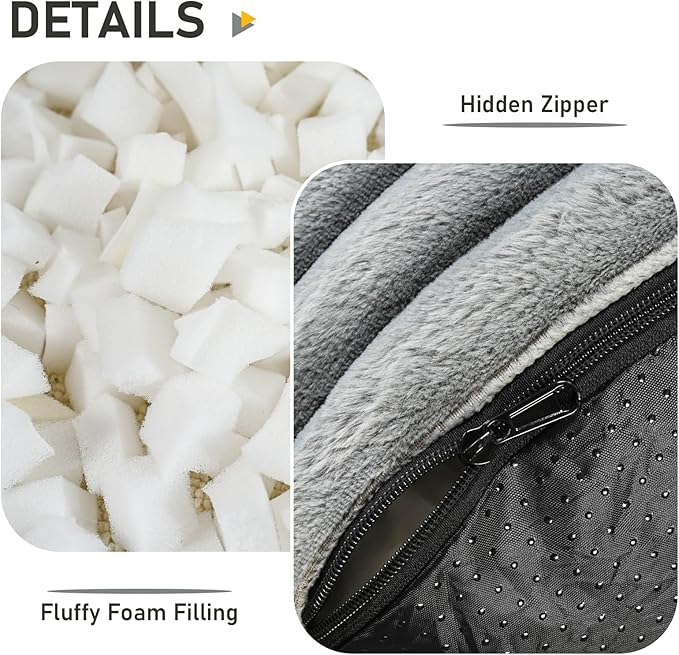 Pouf Ottoman Stuffed Round for Foot Rest, Faux Fur Poufs with Foam Chunk Filling, Storage Ottoman Pouf Foot Stool Cushion, 20 X 15 Inch Floor Chair for Living Room Bedroom Home Decor, Light Gray