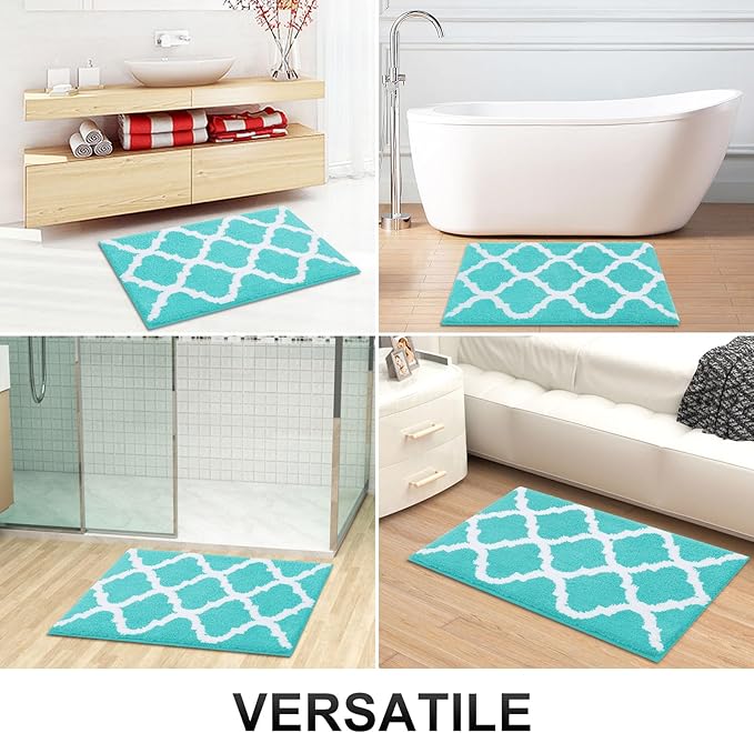 OLANLY Bathroom Rugs 24x16, Soft and Absorbent Microfiber Bath Rugs, Non-Slip Shaggy Shower Carpet, Machine Wash Dry, Bath Mats for Bathroom Floor, Tub and Shower, Turquoise