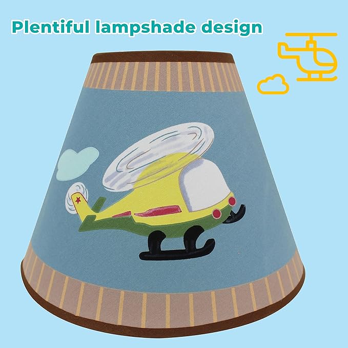 Fantasy Fields Kids Small Table Lamp, Truck Lamp, Car Lamp for Boys Room with Construction Truck Base & Helicopter Printed Shade, Transportation Themed