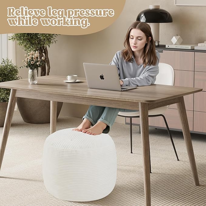 MeMoreCool Stuffed Round Pouf Ottoman Foot Rest, Floor Pouf Foot Stool with Soft Foam Chunk Filling, Round Small Ottoman Footstool Circle Footrest for Couch Living Room, Corduroy Beige