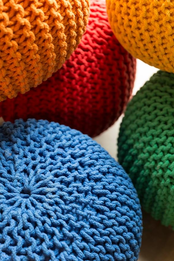 Mark&Day Pouf Ottoman, Harmannsdorf Texture Bright Blue Round Pouf Foot Rest for Living Room, Bedroom and Boho Home Decor (14"x20"x20")