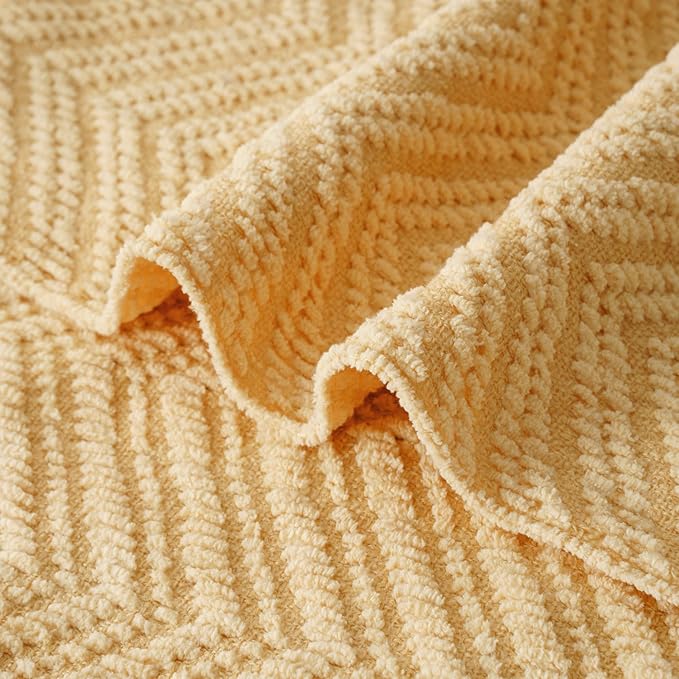 BATTILO HOME Gold Throw Blanket for Couch, Knit Yellow Throw Versatile for Chair, Super Soft Warm Mustard Throw Blanket with Tassels for Twin Bed, Sofa and Living Room, 60"x80"