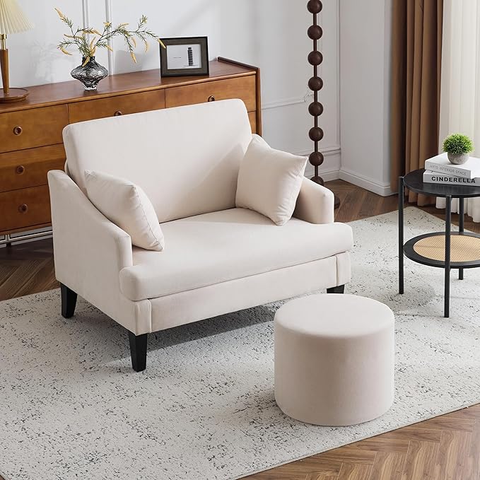 Bezseller Soft Boucle Pouf Ottoman, Comfortable Foot Rest, Full Foam Filling Footstool for Living Room, Bedroom, Lightweight Comfort and Charm Floor Poof Seating Perfect to Rest Your Feet, Beige