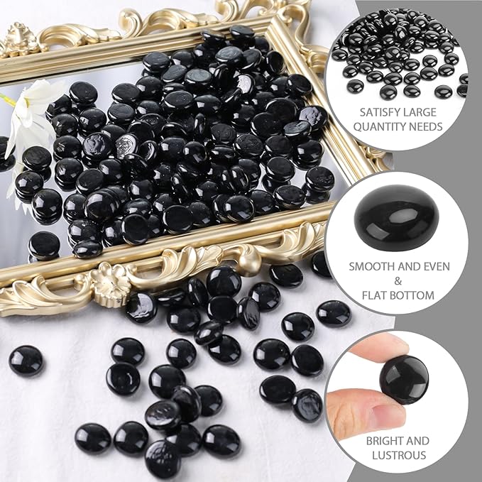 FUTUREPLUSX 5LB Black Flat Glass Marbles, Gemstone Beads, Aquarium Rocks Fish Tank, Gravel Stones Bulk Pebbles Decorative Beads for DIY Crafts Vase Fillers Table Scatter Decor