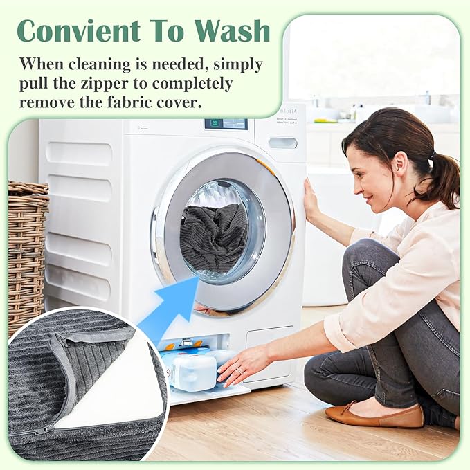 Rectangular Stuffed Pouf Ottoman with Foam Chunk Filling, Coral Fleece and Furry Fabric Design, Multi-Functional Floor Pouf for Living Room, Dark Grey