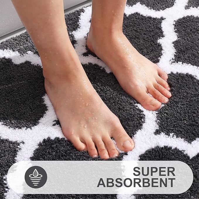 OLANLY Bathroom Rugs 44x24, Soft and Absorbent Microfiber Bath Rugs, Non-Slip Shaggy Shower Carpet, Machine Wash Dry, Bath Mats for Bathroom Floor, Tub and Shower, Dark Grey