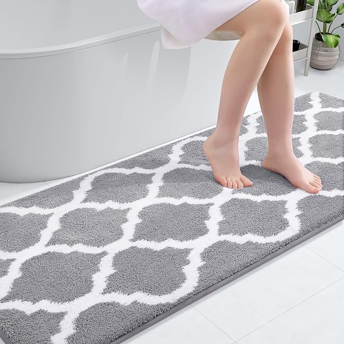 OLANLY Bathroom Rugs 70x24, Soft and Absorbent Microfiber Bath Rugs, Non-Slip Shaggy Shower Carpet, Machine Wash Dry, Bath Mats for Bathroom Floor, Tub and Shower, Grey