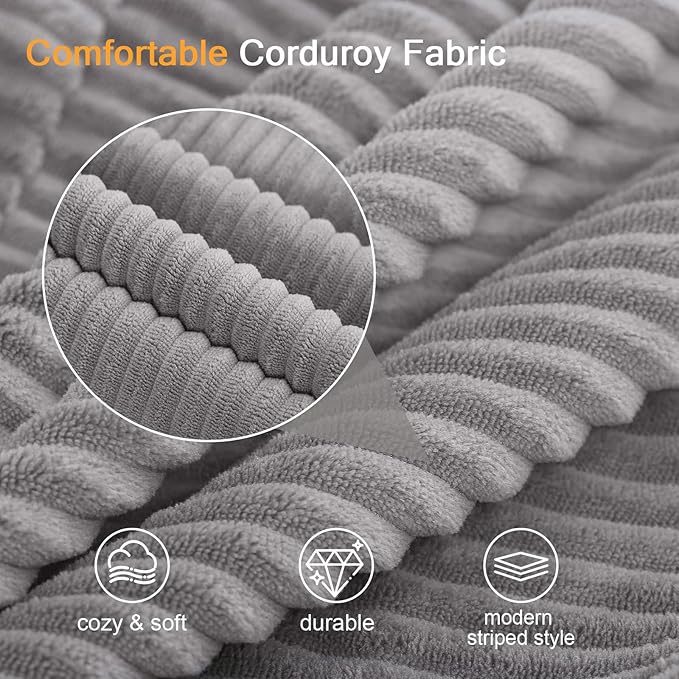 MeMoreCool Stuffed Round Pouf Ottoman Foot Rest, Floor Pouf Foot Stool with Soft Foam Chunk Filling, Round Small Ottoman Footstool Circle Footrest for Couch Living Room, Corduroy Grey