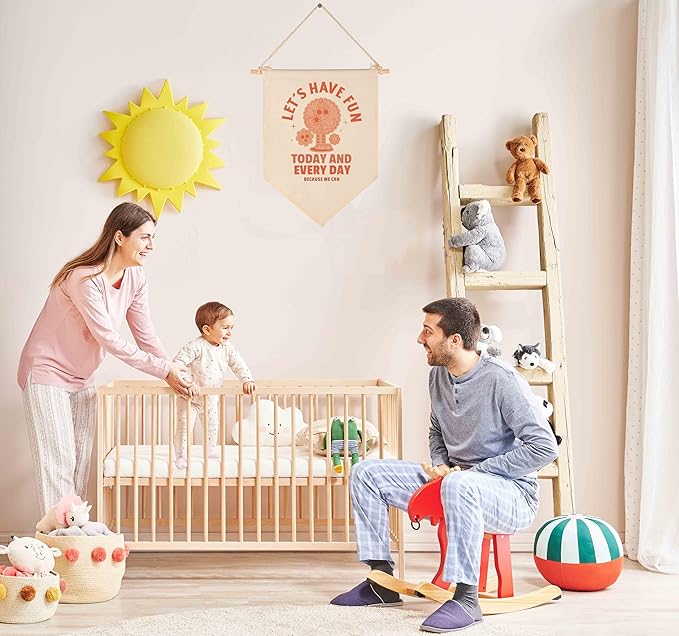 Let's Have Fun Today and Every Day-Inspiration Quotes Gifts for Boys Girls Kids-Canvas Hanging Flag Pennant Banner Wall Decor Gifts for Classroom Nursery Homeschool Baby Room Playroom Reading Room