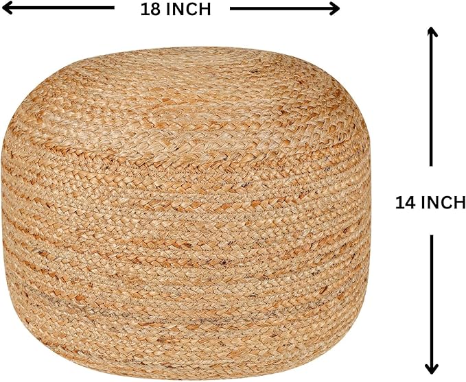 Jute Pouf Ottoman - Briaded Round Boho Pouf Ottoman Foot Rest - Poofs/Ottomans Furniture Decor - Circular Ottomans Pouffe for Bedroom - Poufs for Living Room - (18"x18"x14")
