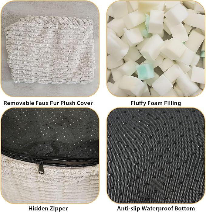 Round Stuffed Pouf Ottoman for Foot Rest, Storage Ottoman Pouf Foot Stool Cushion, Faux Fur Poufs with Foam Chunk Filling, 20 X 15 Inch Floor Chair for Living Room Bedroom Home Decor, Light Gray