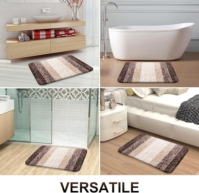 OLANLY Bathroom Rugs Sets 4 Piece, Soft Microfiber Absorbent Bath Mat, U-Shaped Contour Toilet Mat and Toilet Lid Cover, Quick Dry, Machine Washable, Toilet Cover and Rug Set for Bathroom, Brown