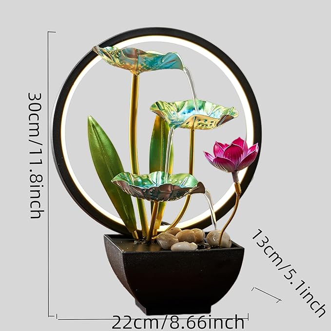 Indoor Tabletop Tiered Water Fountain 3 Level Tabletop Waterfall Meditation Fountain Includes Many Natural River Rocks LED Lights Relaxing Small Water Feature for Desk or Home Decor