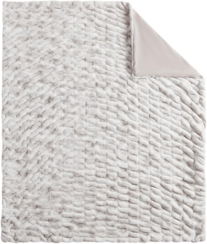 WDCOZY Ruched Faux Fur Throw Blanket Soft Cozy Fluffy Luxurious Blankets Couch Bed Sofa Chair Home Decor Warm Furry Fall Winter Plush Rabbit Fur Bubble Blanket 50" x 60", Grey