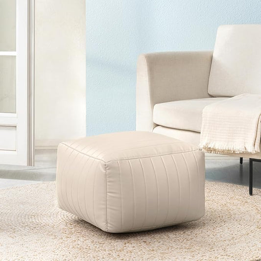 Anji Mountain 100% Handmade & Handcrafted Comfortable Home Décor Pouf Ottoman Footrest for Living Room, Bedroom, Nursery, Kidsroom, Patio Furniture - (22" x 22" x 16" - Cream)