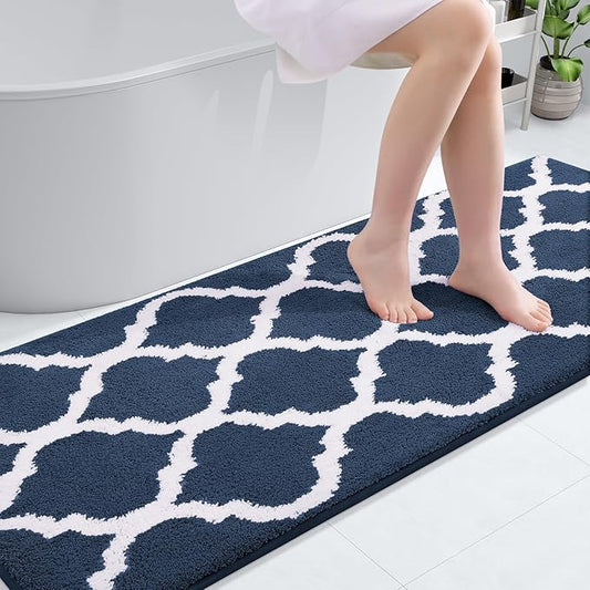 OLANLY Bathroom Rugs 59x24, Soft and Absorbent Microfiber Bath Rugs, Non-Slip Shaggy Shower Carpet, Machine Wash Dry, Bath Mats for Bathroom Floor, Tub and Shower, Navy