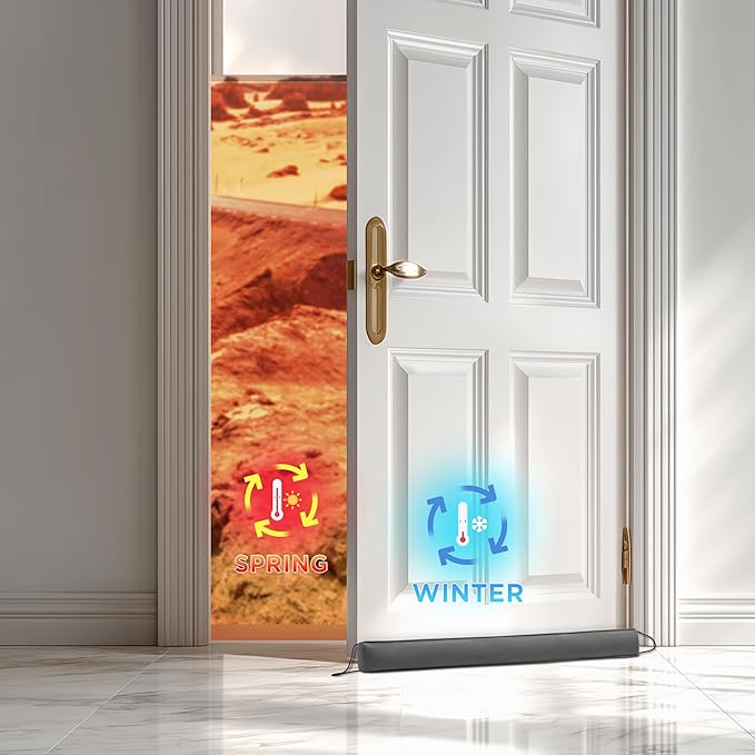 Sunolga 72" Door Draft Stopper for Bottom of Door, Under Door Gap Filler with Removable Cover up to 4 Inches, Weighted Bottom of Door Barrier for Noise, Air, Wind and Light, Gray