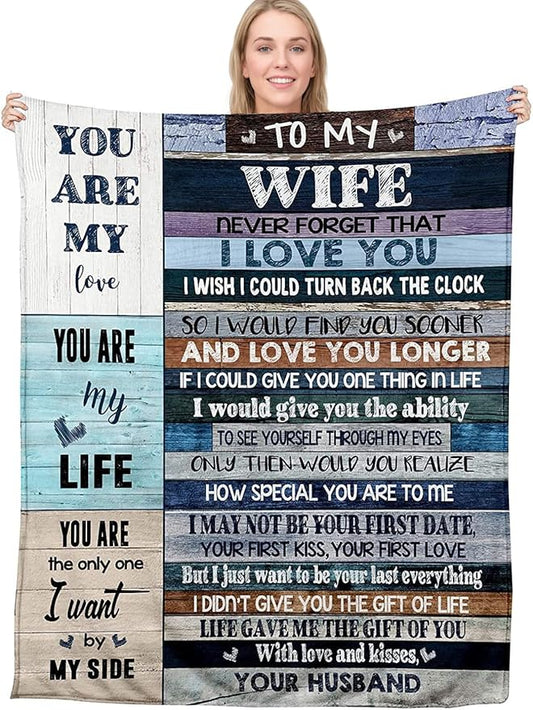 Anniversary Romantic Gift for Wife, Ultra-Soft Micro Fleece Sherpa Throw Blanket, Christmas Day Gifts for Her, Wife Birthday Gifts from Husband, for Bedding Sofa and Travel