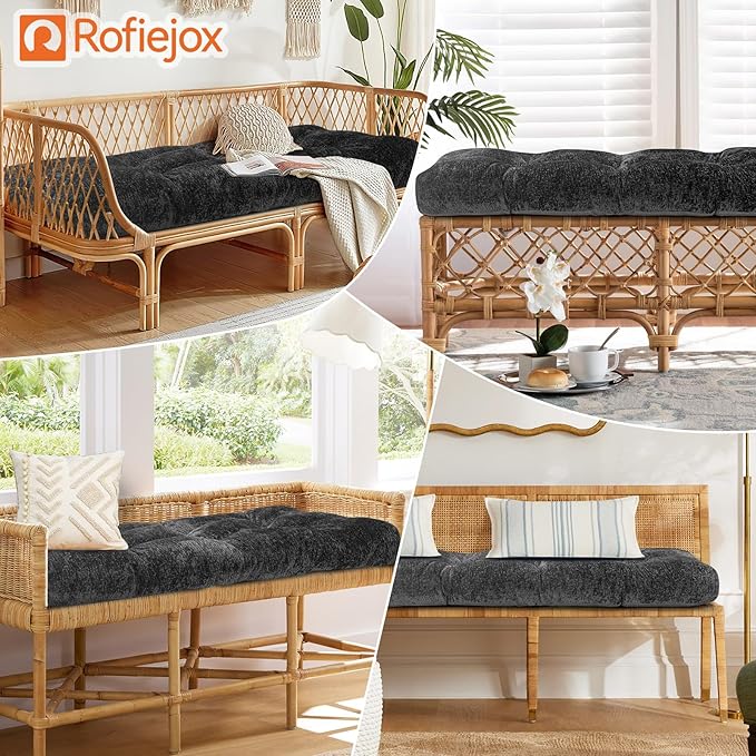 Bench Cushion 45 Inch - Luxury Chenille, High-Density Memory Foam, Non-Slip Bottom, Soft Durable Indoor Tufted Long Seat Cushion for Window Garden Furniture (Dark Gray, 45x18x4 Inch)