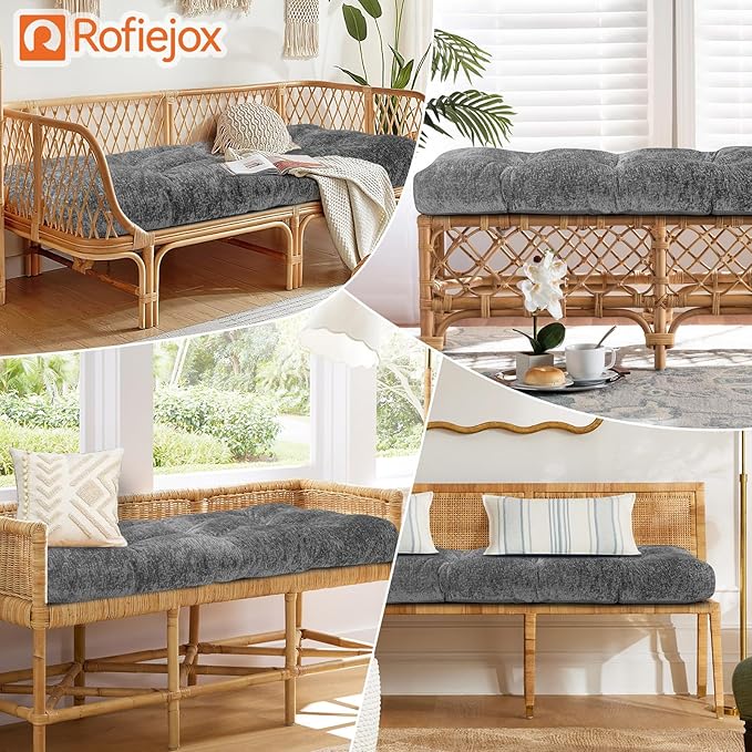 Bench Cushion 42 Inch - Luxury Chenille, High-Density Memory Foam, Non-Slip Bottom, Soft Durable Indoor Tufted Long Seat Cushion for Window Garden Furniture (Gray, 42x16x4 Inch)