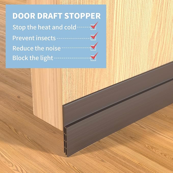 Hojoy 2 Pack Under Door Draft Stopper, Adjustable Door Sweep Anti-Collision Strong Adhesive Weather Stripping Tape Soundproof Draught Stoppers 2" W x 39" L, Brown