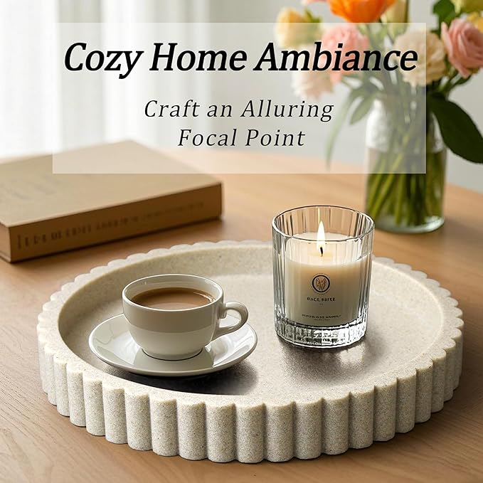 Decorative Coffee Table Tray, 11" Round Resin Coffee Table Centerpiece Tray for Home Decor, Modern Organizer for Living Room, Console or Dresser, Beige