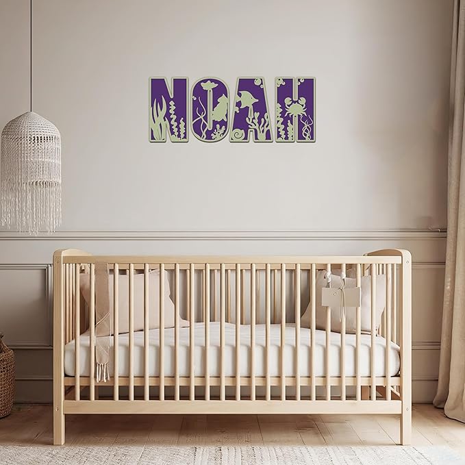 Name Sign For Nursery, Boho Nursery Sign, Family Name Signs, 3D Wall Art for Children & Kids Rooms, Baby Shower, First birthday gift (Sea Animals)