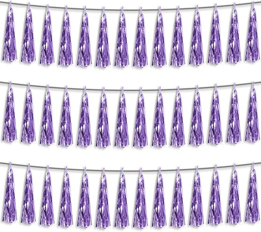 3P Light Purple Foil Fringe Metallic Tassel Streamers Banner Tassel Garland for Parade Floats, Bachelorette, Wedding, Birthday, Halloween, Christmas, Bridal/Baby Shower Party Decorations