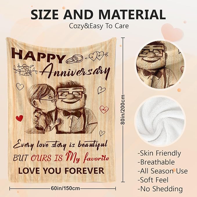 Gifts for Her Him - Wedding Anniversary Blanket Gifts for Women Men Couple - Romantic I Love You Gift for Wife Husband - Happy Anniversary for Girlfriend Boyfriend - Throw Blanket 60"x80"