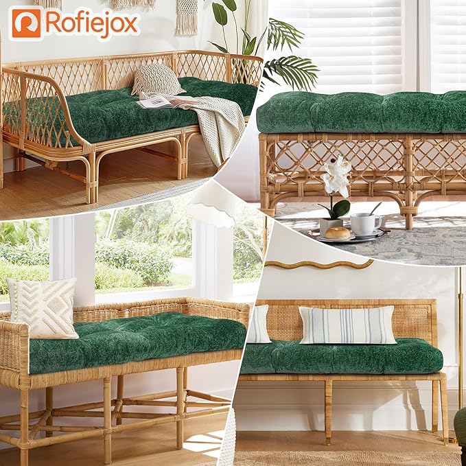 Bench Cushion 36 Inch - Luxury Chenille, High-Density Memory Foam, Non-Slip Bottom, Soft Durable Indoor Tufted Long Seat Cushion for Window Garden Furniture (Green, 36x14x4 Inch)